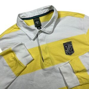 Houston White Rugby Shirt Mens XL Yellow White Striped Long Sleeve Crest Polo